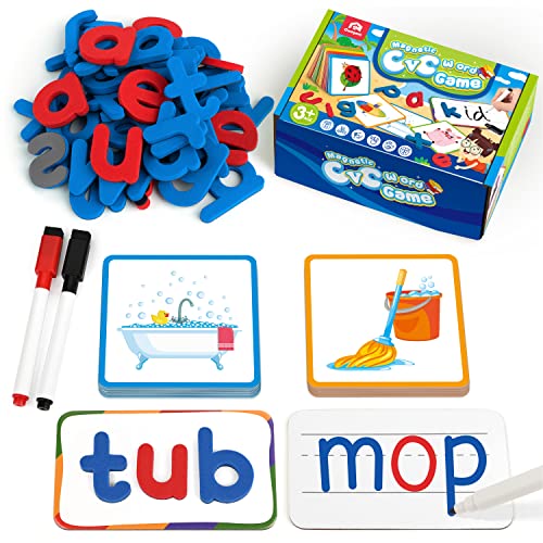 Coogam CVC Sight Words Magnetic Letters Flashcards, Short Vowel Spelling Game, Preschool Kids Learning Supplies, Montessori Educational Writing Reading Toy Gift for 3 4 5 Years Old