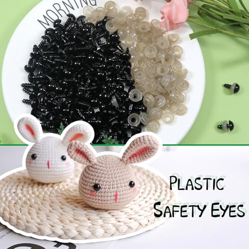 TOAOB 150pcs 9mm Black Plastic Safety Eyes Crafts Safety Eyes with 150pcs Washers for Stuffed Animals Amigurumis Crochet Doll Making - size: 9mm