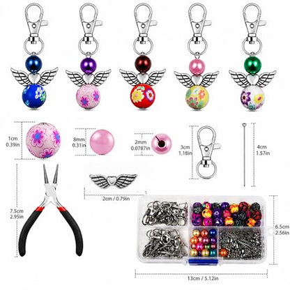 Metacipher 180Pcs DIY Angel Keychain Making Kit with Beads & Pliers - color: Love Wings