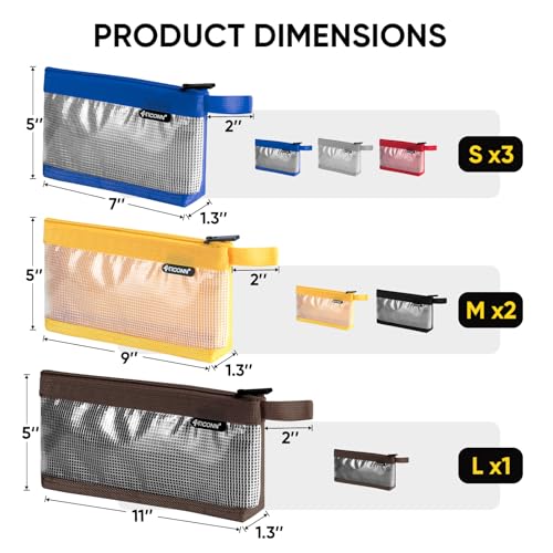 TICONN 6PK Tool Pouches with Zipper, Waterproof 1680D Oxford Small Tool Bag - size: Clear, 6 Pack Combo