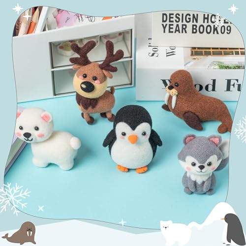 WATINC Needle Felting Kit - 5 Set Unique Different Cute Doll Wool Felt Needle Tools Foam Pad Instruction, DIY Home Decoration Craft Party Supplies for Art Work Starter Beginners (Polar Animal) - style: Polar Animal