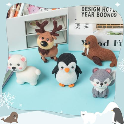 WATINC Needle Felting Kit - 5 Set Unique Different Cute Doll Wool Felt Needle Tools Foam Pad Instruction, DIY Home Decoration Craft Party Supplies for Art Work Starter Beginners (Polar Animal) - style: Polar Animal