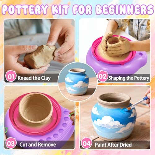 Weilim Pottery Wheel for Kids Beginners, Air-Dry Clay & Paint Kit Ages 6-12 - color: Purple