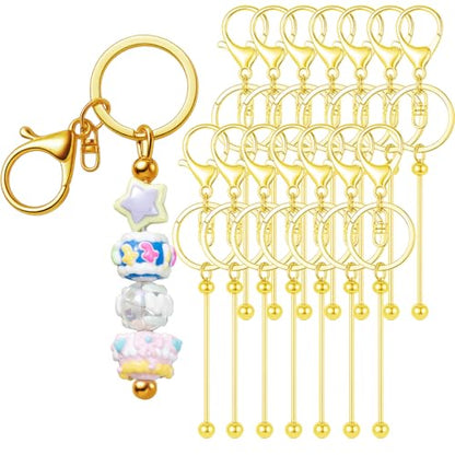 RQAYE 15Pcs Beadable Keychains Bulk Kit Cute Beadable Keychains Bar for Beads DIY Keychain Making Supplies for Women Man Crafts, Jewelry, bag Charms, Custom Projects Gift (Gold) - color: Gold