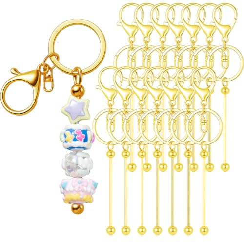 RQAYE 15Pcs Beadable Keychains Bulk Kit Cute Beadable Keychains Bar for Beads DIY Keychain Making Supplies for Women Man Crafts, Jewelry, bag Charms, Custom Projects Gift (Gold) - color: Gold