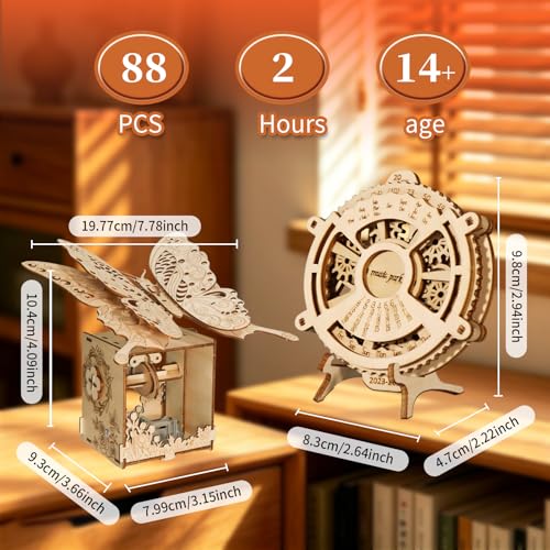 Music Park 3D Wooden Puzzle, Butterfly & Calendar - color: Natural Wood