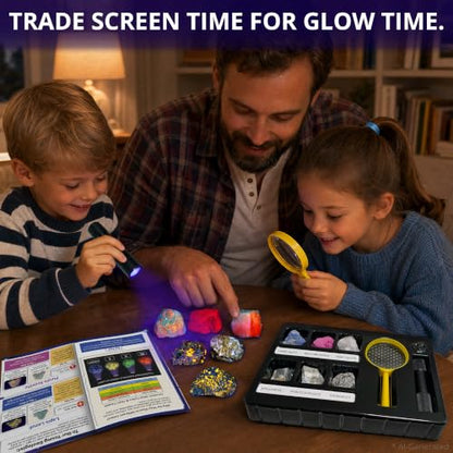PIBEX Fluorescent Rock Science Kit, 6 Glowing Rocks, with UV Flashlight