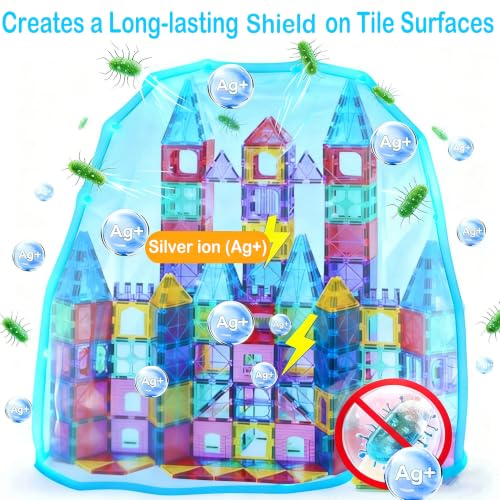 Antibacterial Magnetic Tiles 124PCS with 4 XL Squares, STEM Toy - size: 124 PCS (4 XL Squares Included)