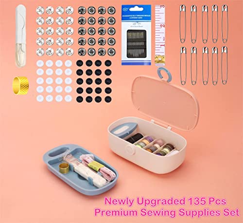 FKOG Sewing Project Kit, 135 Pcs Family Sewing Supplies Repair Kit Traveler Sewing Kit Sewing Thread Accessories DIY Sewing Supplies Organizer (Green) (Pink) - style: Pink