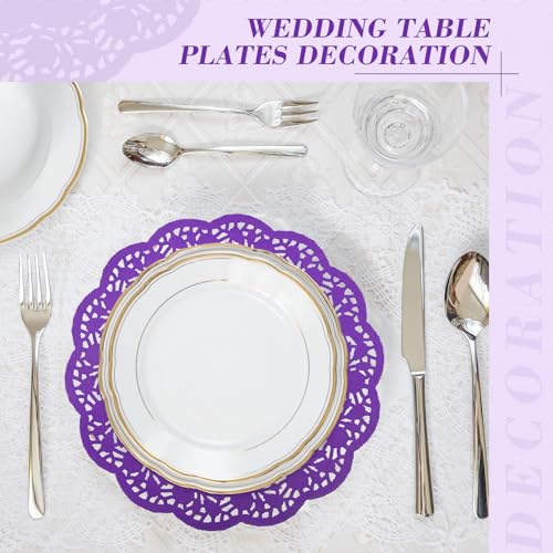 Yexiya 200 Pcs Lace Paper Doilies 14 Inch Round Foil Placemats, Purple - color: Purple