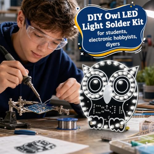 DIY Owl LED Light Soldering Kit, STC8G1K17A MCU 60 LED Owl Night Light Solder Project Kit, DIY Electronic Kits for Learning and Teaching Soldering and Electronics