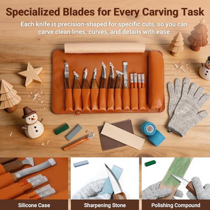 23PCS Wood Carving Kit, Wood Carving Tools - color: walnut-colored