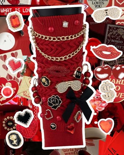 DoDoBeads 85 Pcs Junk Socks Charms Kit, Black and Red Charms for Socks, Brooches and Pins for Women, ShoeCharms with Bows, Sneakers DIY Kit with Pearls Rhinestones Chains - color: Black and Red