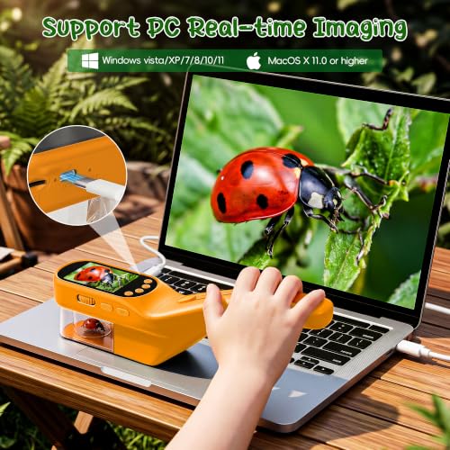CIMELR Bug Catcher for Kids with 2.4" Screen, 500X Digital Microscope, 1080P Photo/Video, 1000mAh Battery, 8 LED, PC Real-Time Imaging, STEM Nature Toy & Gift for Boys Girls Ages 3-12 - color: Yellow