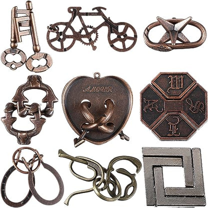 Wettarn 9 Pcs Metal Brain Teasers 3D Steel Puzzle Set, Classic Style - style: Classic Style