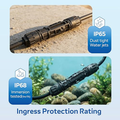 CHINT UL 6703 & TÜV Certified Solar Panel Connectors (10 Pairs), 1500V 46A DC MC4-Compatible PV Cable Connectors Kit for 10/12 AWG Solar Wire with Dust Caps & Spanners - size: 10 Pairs 10AWG 46A
