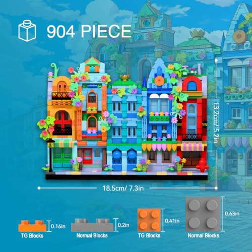 Micro Flower Street Architecture Building Toy for Teens & Adults, City Town House DIY Model, Mini Brick Building Blocks, Home Office Desk Decor, Collectible Display Gift for Men and Women