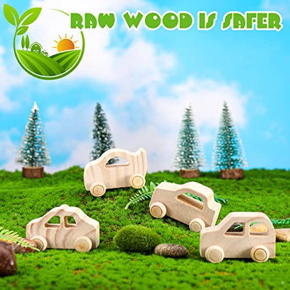Chivao 24 Pcs Unfinished Wooden Cars, Kids Paintable DIY Toys,Classic Style - color: Classic Style