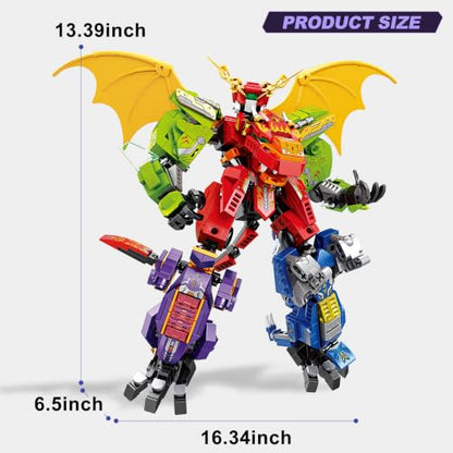 4-in-1 Dino Mecha Kit, Transform Robot Toy Gift for Boys Kids 8+, 904PCS