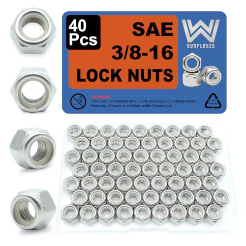 3/8-16 Nylon Insert Lock Nuts 40 Pack, 304 Stainless Steel Hardware Nuts - size: 3/8"-16 (40 pcs)