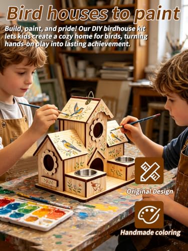 4-Hole Birdhouse for Outside with Feeding Tray, Cedar Wood