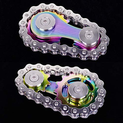 Fidget Spinner, Sprocket Linkage Bike Chain Spinner Design 2 Gears Figity Spin Finger Games, Metal Stainless Steel Durable Mechanics, Premium Figit Toy - Colorful - color: Colorful