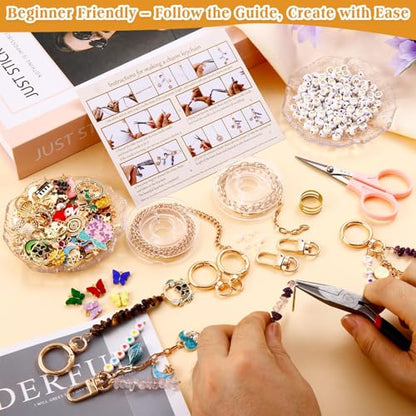 674 Pcs Lipgloss Keychain Making Kit,Bag Charm Kit with Crystal Stone - color: 674 Pcs Keychain