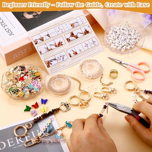674 Pcs Lipgloss Keychain Making Kit,Bag Charm Kit with Crystal Stone - color: 674 Pcs Keychain