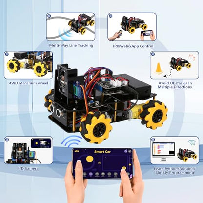 ACEBOTT Robot Kit with 3MP Camera, Robotics for Kids Ages 8–12 12-16 Compatible with Arduino & Scratch, App & Remote Control, STEM Toys Coding Robot Kit, Gift for Kids, Teens and Adults - color: Yellow-b