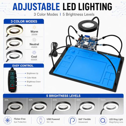 Kaisi Helping Hands Soldering Station with 10X LED Magnifying Glass - color: Blue, size: Magnifying glass lamp