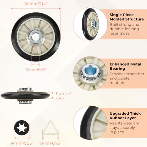4392065 Dryer Repair Kit with 341241 Dryer Belt, 349241T Drum Rollers & 691366 Idler Pulley – Dryer Parts Compatible with Maytag MEDC200XW0 MEDC215EW1 MEDC400VW0 MED5800TW0 MED5805TW0 MED5830TW0