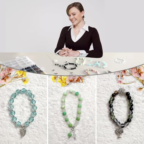Bracelet Making Kit for Adults – 414pcs Real Crackle Glass Beads with Charms, 8mm Neutral Color Jewelry Making Set for Gifts