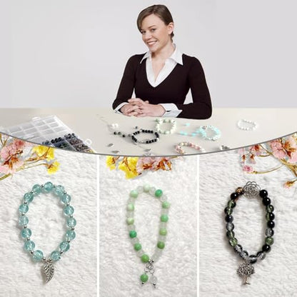 Bracelet Making Kit for Adults – 414pcs Real Crackle Glass Beads with Charms, 8mm Neutral Color Jewelry Making Set for Gifts