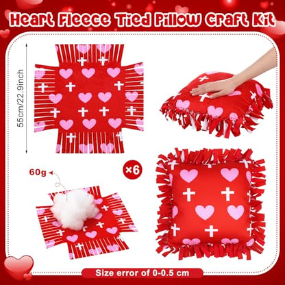 Chunful 6 Sets Valentine's Day Tied Pillow Craft Kit for Adults DIY Heart Religious Cross Pillow Craft Gifts for Valentine's Day Party Decor VBS Favors Giveaways - style: Valentine's Day