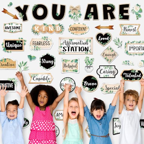 45pcs Eucalyptus Affirmation Station Bulletin Board Class Decor - style: Eucalyptus