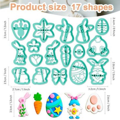 17Pcs Rabbit Polymer Clay Cutters Carrot Flower Polymer Cutter for Clay Earrings Making Festival Jewelry DIY - color: Easter