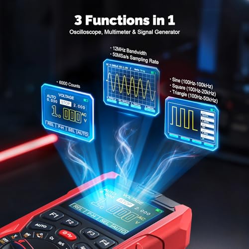3-in-1 Handheld Oscilloscope Multimeter with Signal Generator, 12MHz Bandwidth 50MS/s Portable Digital Oscilloscope Multimeter, True RMS Auto-Ranging, 1500mAh Battery for Electronics Repair - size: HO-13