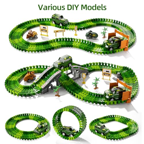 iHaHa 169 PCS Dinosaur Race Car Track Toys for Kids Toddler Boys Ages 1-3 3-5 4-7, Dinosaur Race Tracks Toys with Light, Sound & Spray, Birthday Dinosaur Toys Gifts for 2 3 4 5 Year Old Boys - style: Dinosaur Race Tracks