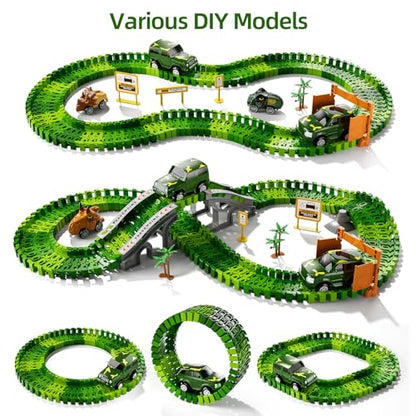 iHaHa 169 PCS Dinosaur Race Car Track Toys for Kids Toddler Boys Ages 1-3 3-5 4-7, Dinosaur Race Tracks Toys with Light, Sound & Spray, Birthday Dinosaur Toys Gifts for 2 3 4 5 Year Old Boys - style: Dinosaur Race Tracks