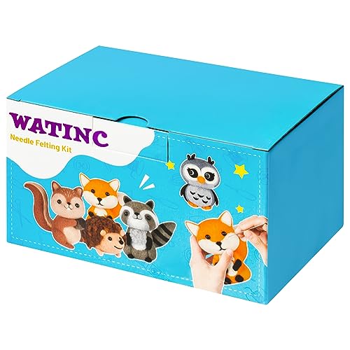 WATINC Needle Felting Kit - 5 Set Unique Different Cute Doll Wool Felt Needle Tools Foam Pad Instruction, DIY Home Decoration Craft Party Supplies for Art Work Starter Beginners (Woodland Animal) - style: Woodland Animal