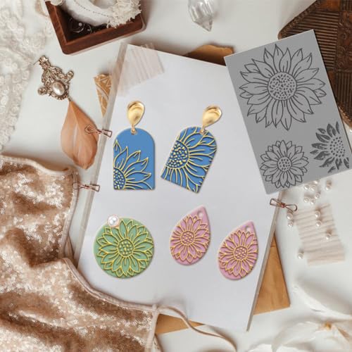CHGCRAFT Sunflower Clay Texture Mat Flower Clay Modeling Pattern Pad Texture Sheets for Polymer Clay Making Earrings Jewelry, 4x2.6inch - style: Sunflower