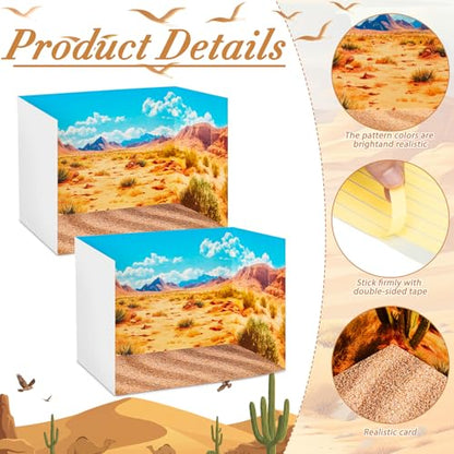 AmazingSpark 2 Set Desert Habitat Diorama Box and Sand Decor, Desert Diorama Project Supplies Set, Cardboard Display Case Kit & Sand Sticker with Double Sided Tapes for DIY Crafts - style: Desert