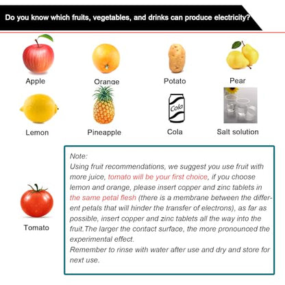 EUDAX Fruit Battery Science Experiment Kit for DIY School Home Teaching Equipment, Orange Lemon Potato Electronic Clock Science Project Kit Physics Educational for Students Teachers (4 Set) - style: 4 Set