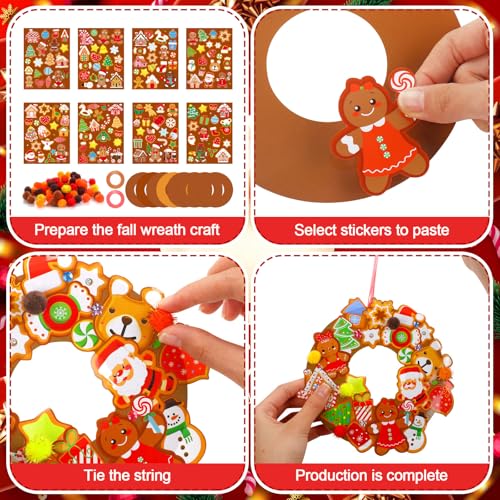 Hollowfly 48 Sets Christmas Wreath Craft Kits, Gingerbread DIY Ornaments - style: Gingerbread Man
