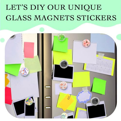97pcs DIY Fridge Magnets Craft Set Include 1-Inch Paper Punch,Craft Magnets Glass Ceramic Ferrite Magnet with Adhesive Backing and Clear Glass Cabochons for Refrigerator (48 Sets,1 Inch, Round) - size: 1 Inch