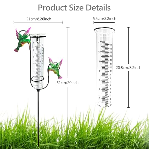 Rain Gauge Outdoor with Thermometer, Accurate & Easy to Read - color: Hummingbird
