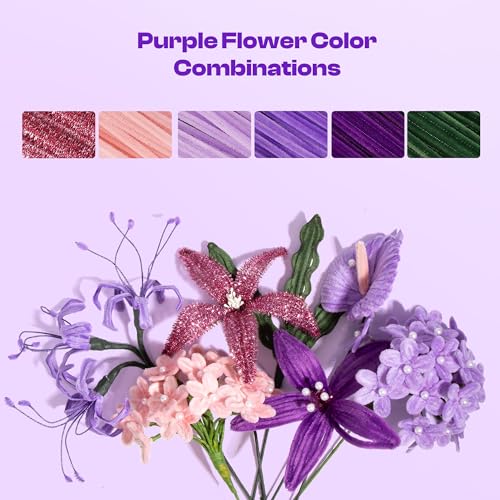 Caydo 700PCS Pipe Cleaner Flower Kit, Purple Craft Chenille Stems Bulk - color: Purple Flowers, style: 620 PCS