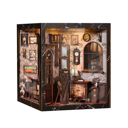 DIY Book Nook Kit with LED Light, Miniature Dollhouse, 3D Wooden Puzzle, Bookshelf Insert Decor Craft Gift (European Melody MusicalInstrument Box) - style: European Melody MusicalInstrument Box