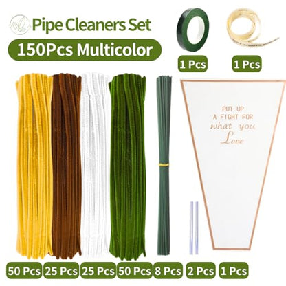 4-Color Sunflower Pipe Cleaner Flower Kit,150 Pcs Pipe Cleaners Craft - color: Sunflower