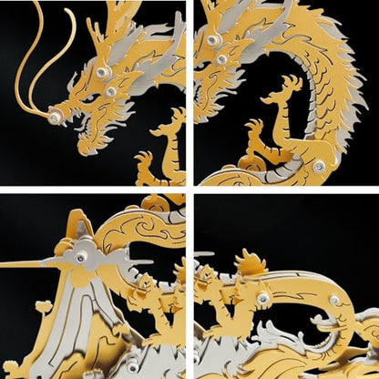 FILASLFT 3D Metal Puzzles for Adults,Mechanical Model Kit Golden Dragon - color: C9-golden Dragon-golden